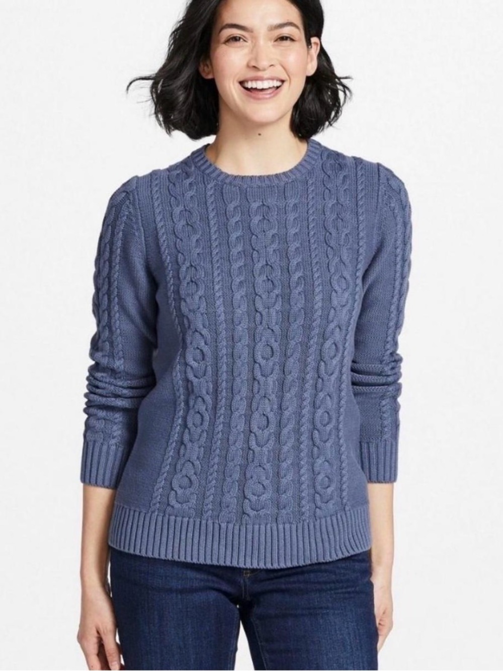 L. L. Bean Blue Cable Knit Braided pattern Crewneck Sweater M